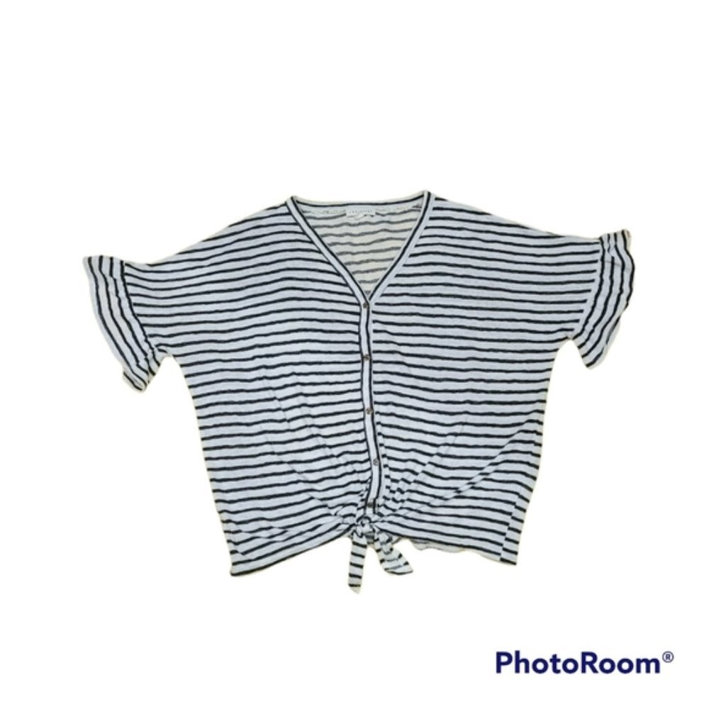 Retrology black and white striped tie front shirt XL